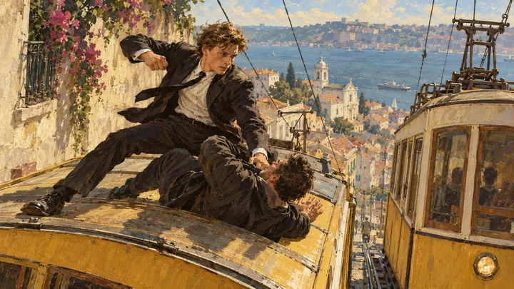 Illustration peinte : LISBONNE · ELEVADOR DA GLÓRIA · JOUR.