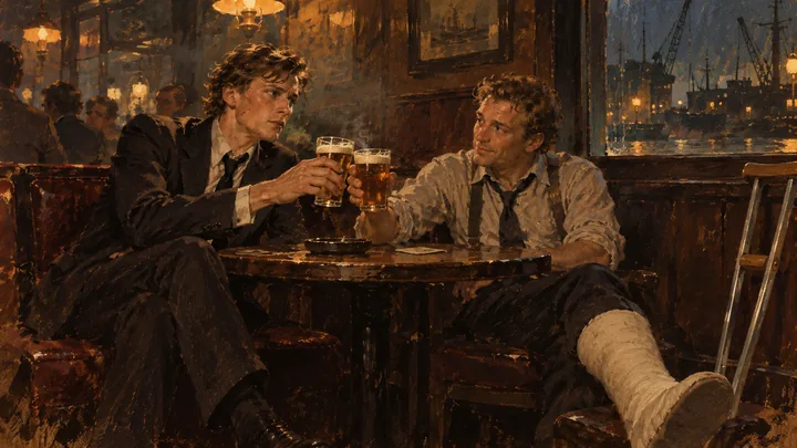 Illustration peinte : BAR DE DOCKS, LONDRES · NUIT.