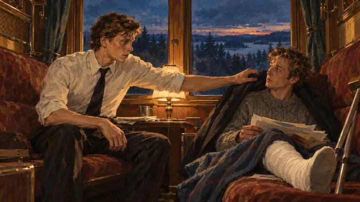 Illustration peinte : TRAIN POUR STOCKHOLM · COUCHETTE · SOIR.
