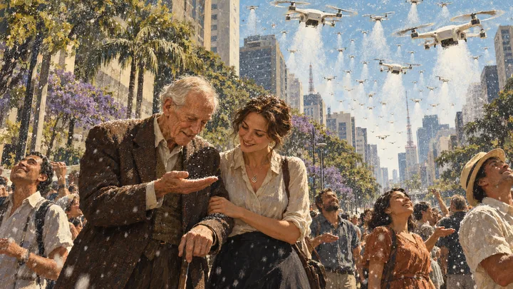 Illustration peinte : SÃO PAULO · AVENUE PAULISTA · JOUR.
