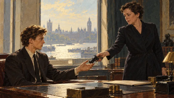 Illustration peinte : MI6 · BUREAU DE M · JOUR.